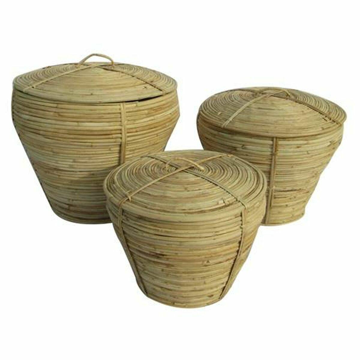 Cesta Multiusos DKD Home Decor Natural Tropical 35 x 35 x 30 cm 35 x 35 x 34 cm 37 x 37 x 34,5 cm Con Tapa 3 Piezas