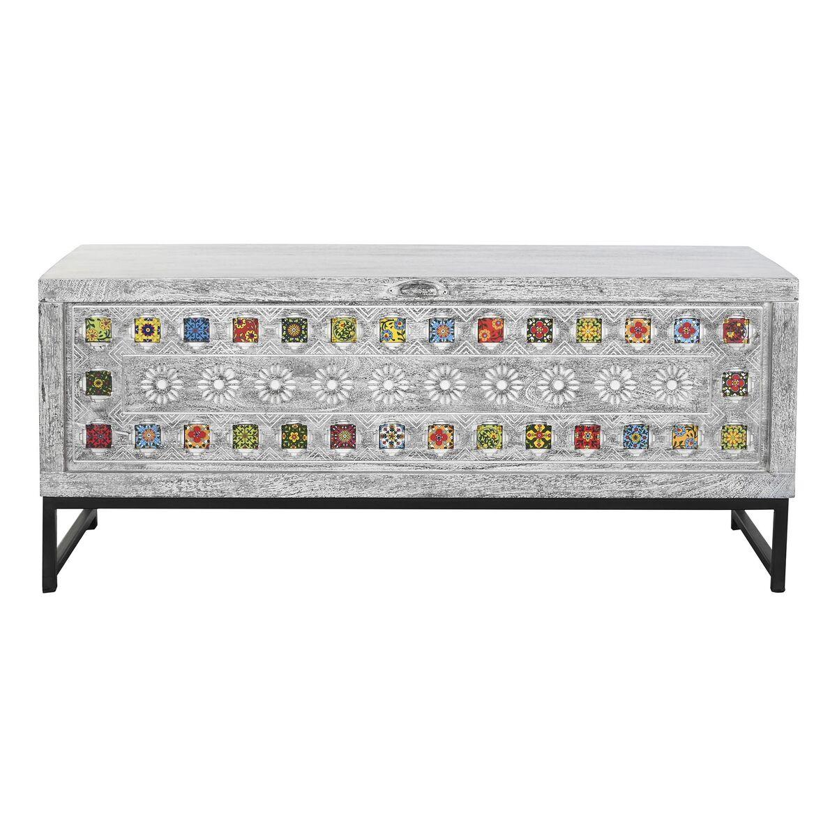 Baúl DKD Home Decor Cerámica Gris Blanco Madera de mango (116 x 40 x 50 cm)