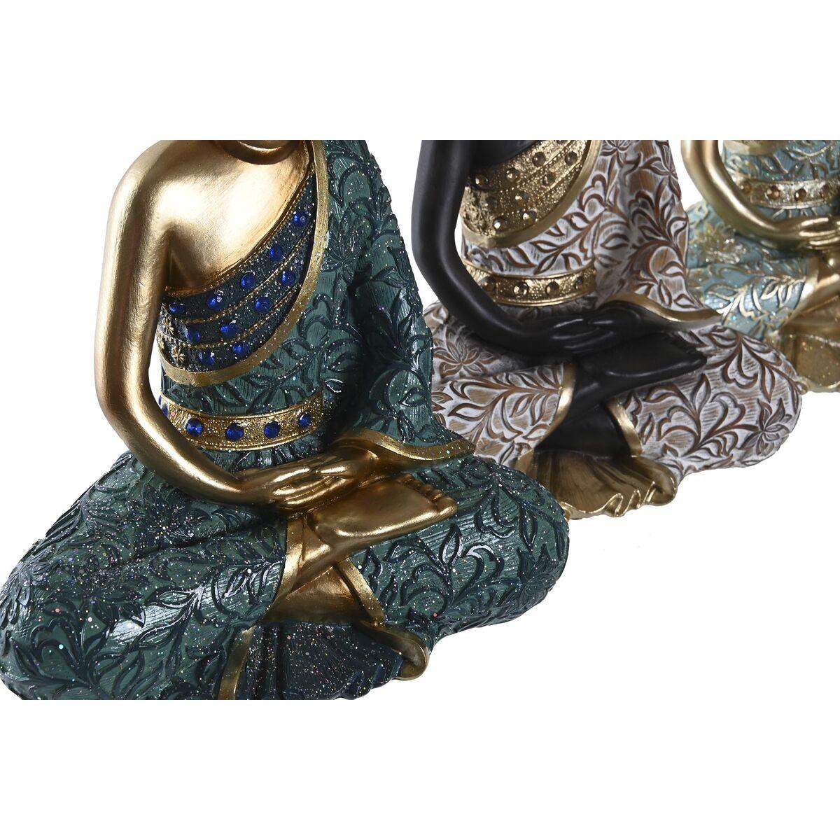 Figura Decorativa DKD Home Decor Negro Buda Turquesa Verde Oriental 20 x 11 x 27 cm (3 Piezas)