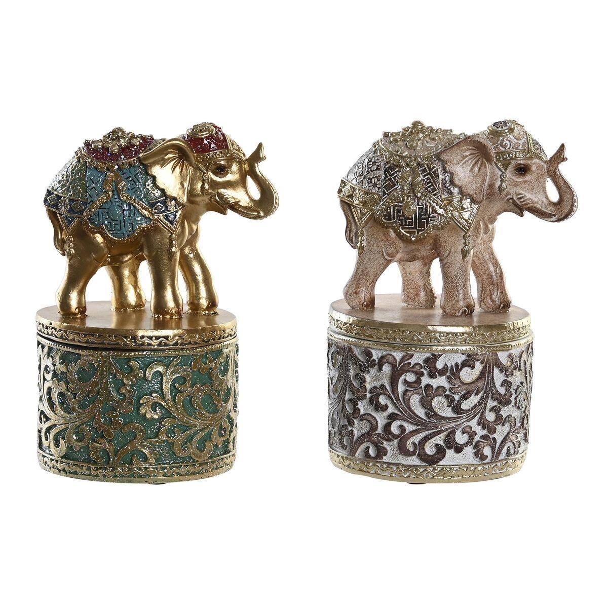 Figura Decorativa DKD Home Decor Beige Dorado Elefante Colonial 9 x 9 x 17 cm (2 Unidades)