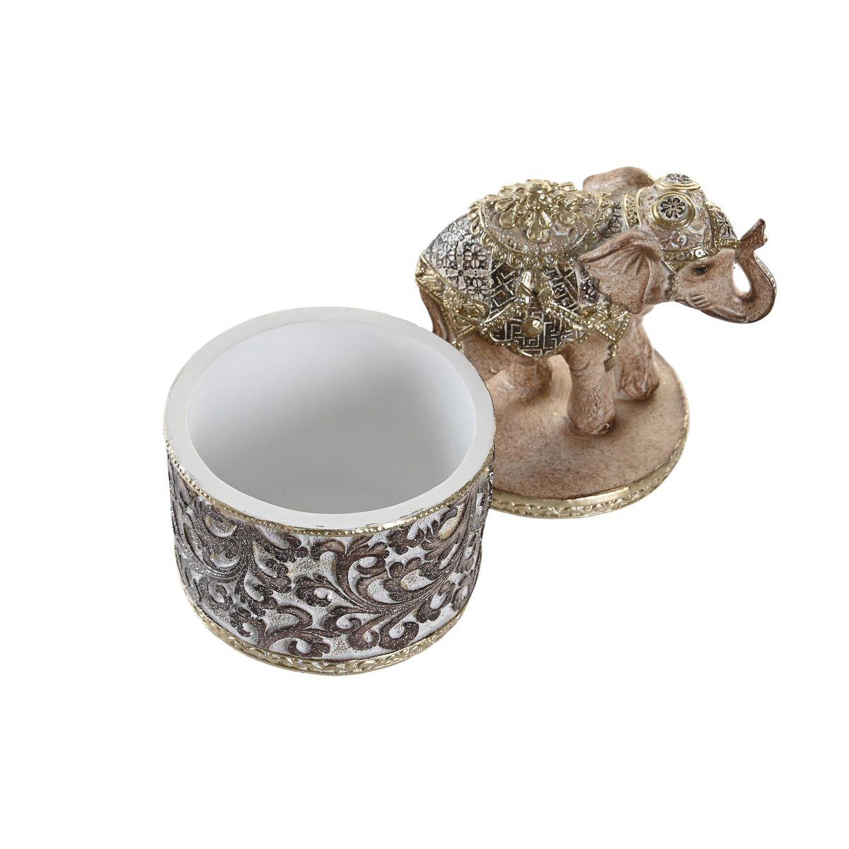 Figura Decorativa DKD Home Decor Beige Dorado Elefante Colonial 9 x 9 x 17 cm (2 Unidades)