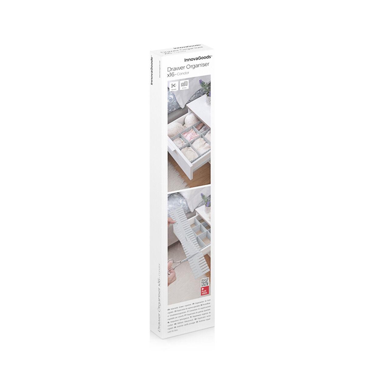 InnovaGoods® Organizador de Cajones Ajustable Condor, 16 Unidades, Práctico y Funcional, Ideal para Organizar los Cajones y Ahor