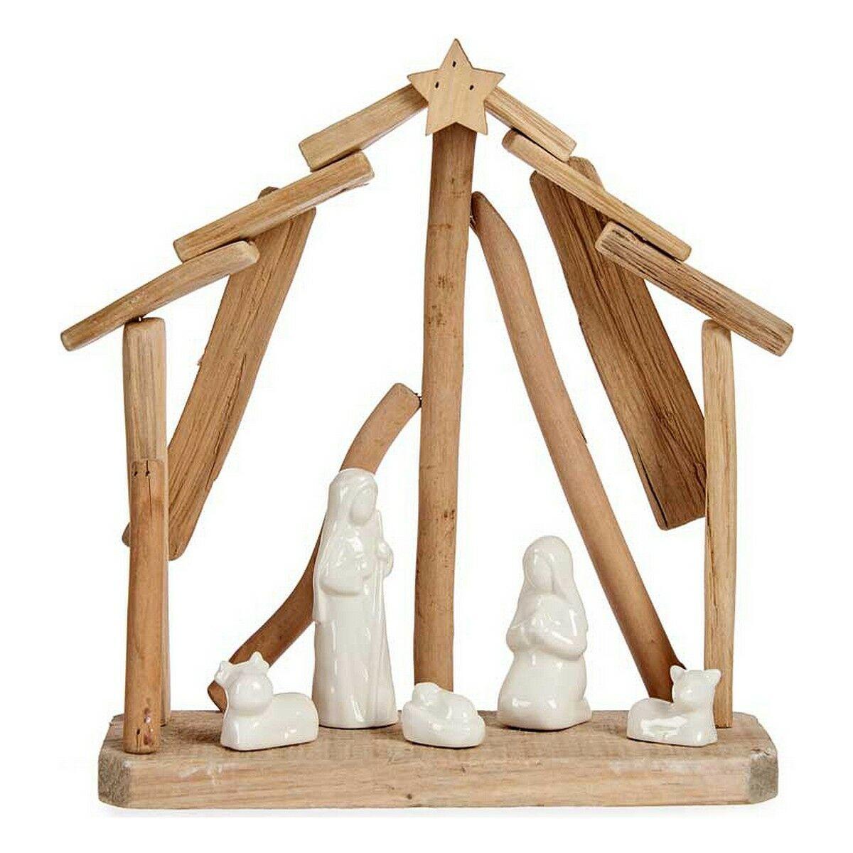Belén de Navidad 25 x 28 x 10 cm Cerámica Natural Madera Blanco