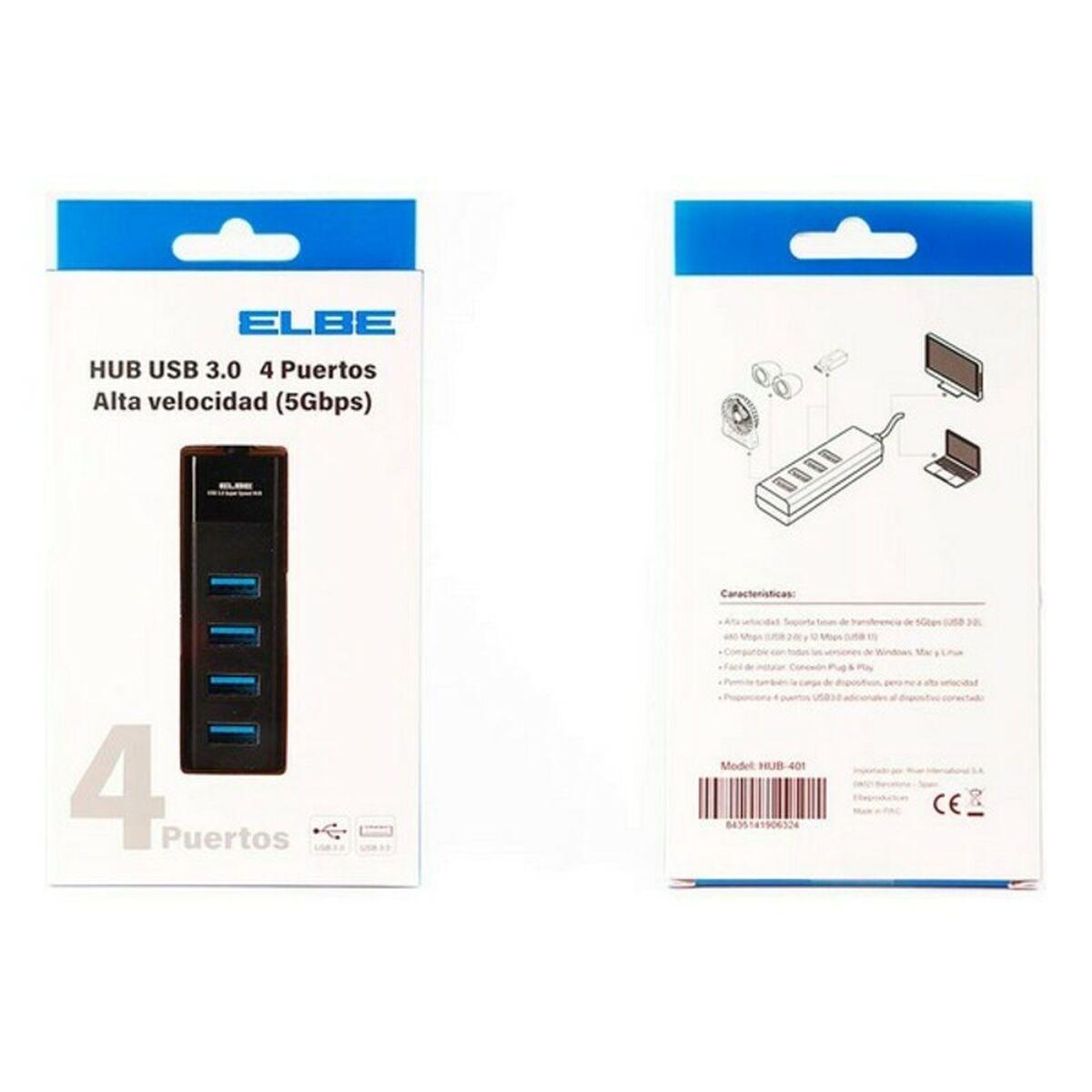 Hub USB 4 Puertos 3.0 ELBE HUB401 Negro