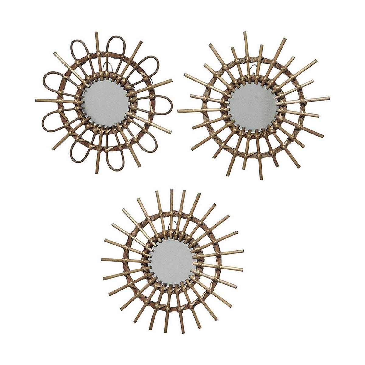 Espejo de pared Decoris Ø 26 x 2,5 cm Natural Mimbre