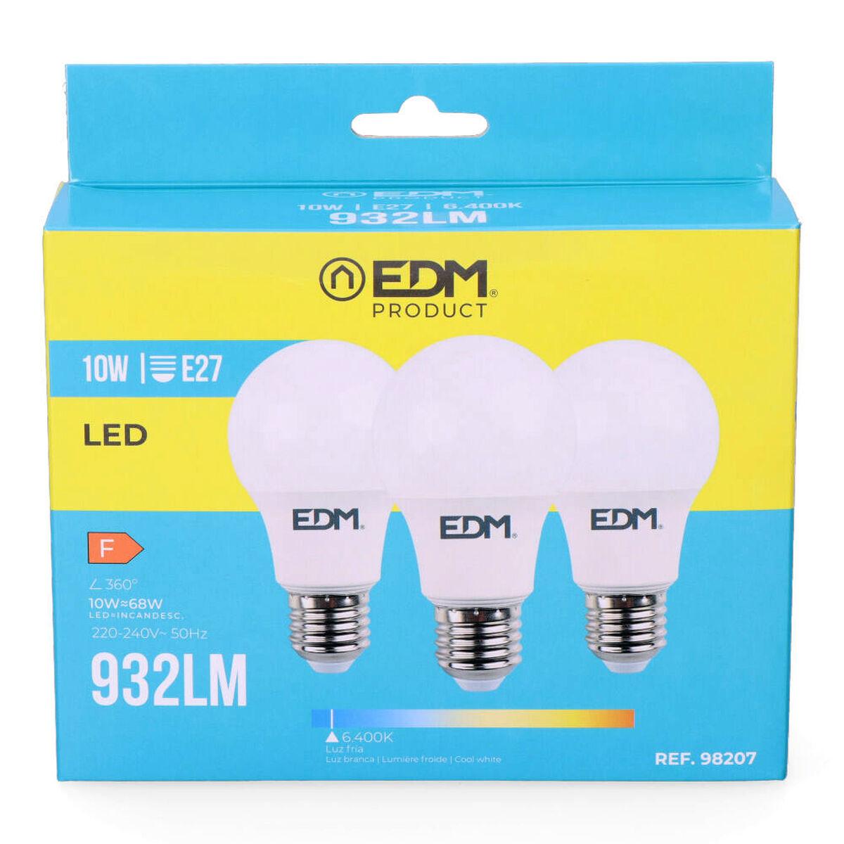 Pack de 3 bombillas LED EDM F 10 W E27 810 Lm Ø 6 x 10,8 cm (6400 K)