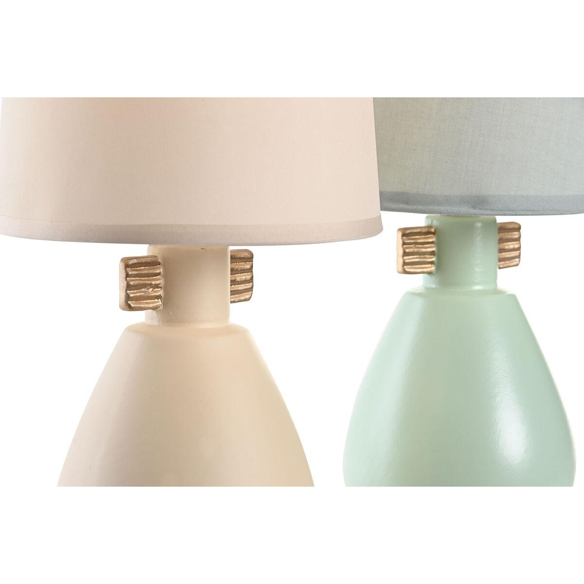 Lámpara de mesa DKD Home Decor Tela Poliéster Verde Crema Gres 220 V 40 W (2 Unidades) (16 x 16 x 27 cm)