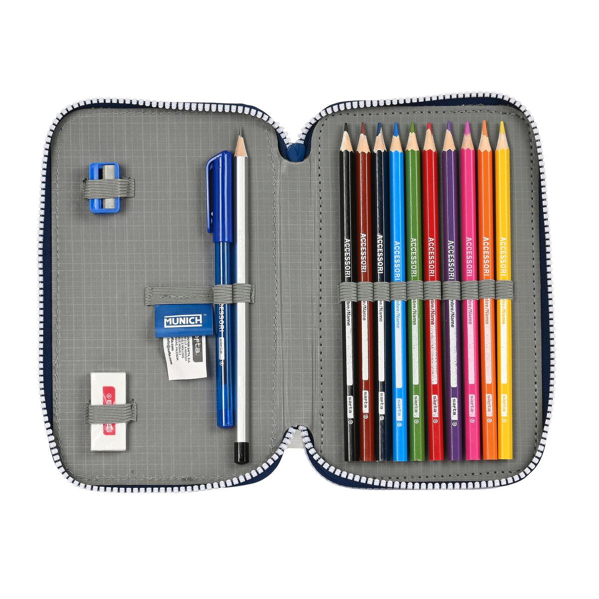 Estuche Escolar con Accesorios Munich College Gris 12.5 x 19.5 x 4 cm (28 piezas)