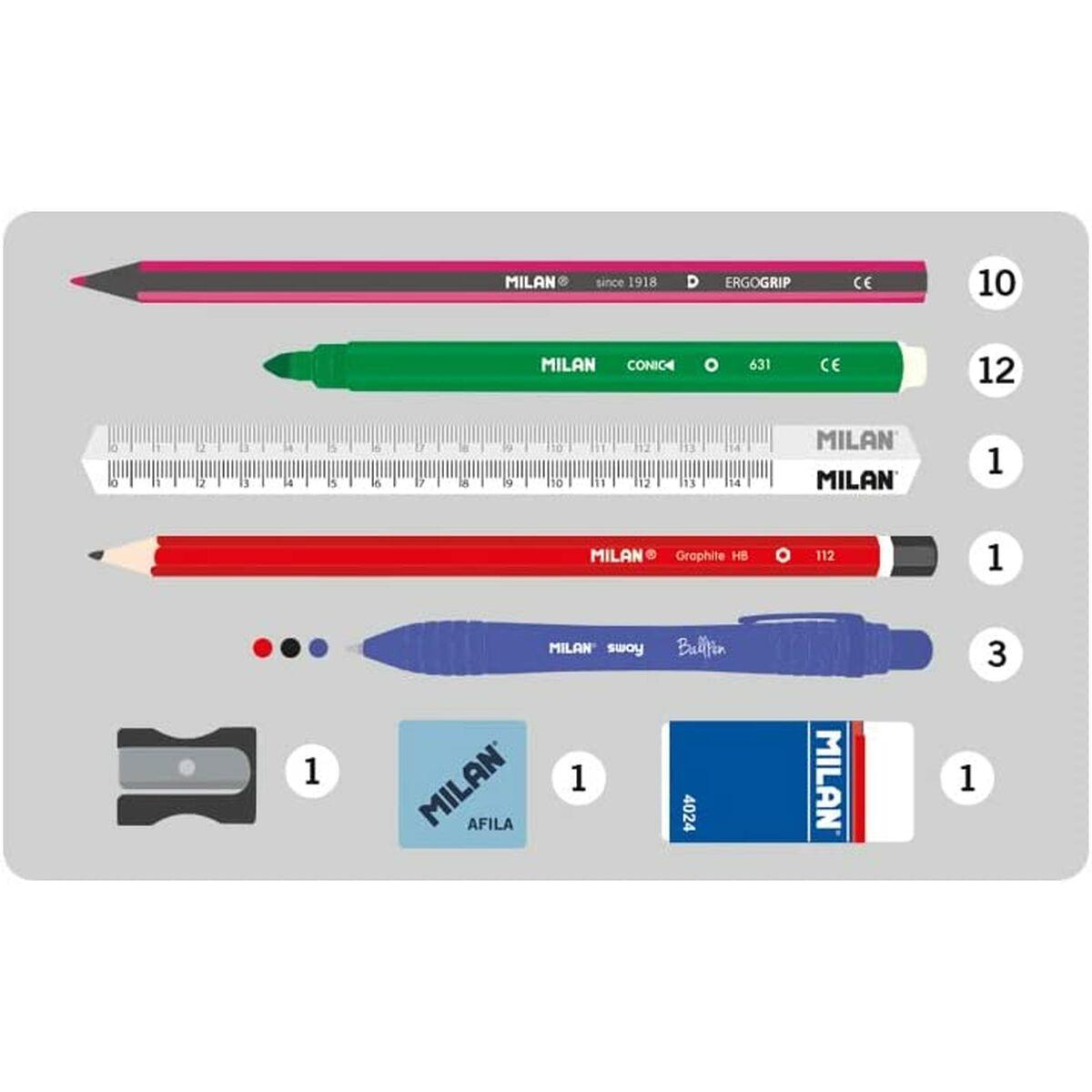 Estuche Escolar Milan Frutikis Accesorios 4 compartimentos Verde Naranja 22,5 x 11,5 x 11 cm