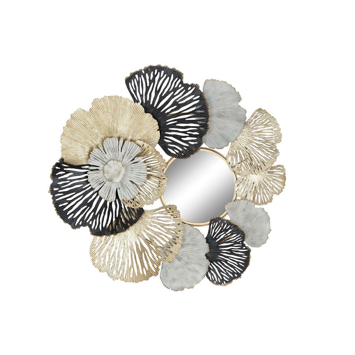 Espejo de pared DKD Home Decor Blanco Negro Dorado Hoja de planta Mediterráneo 74 x 6 x 75 cm