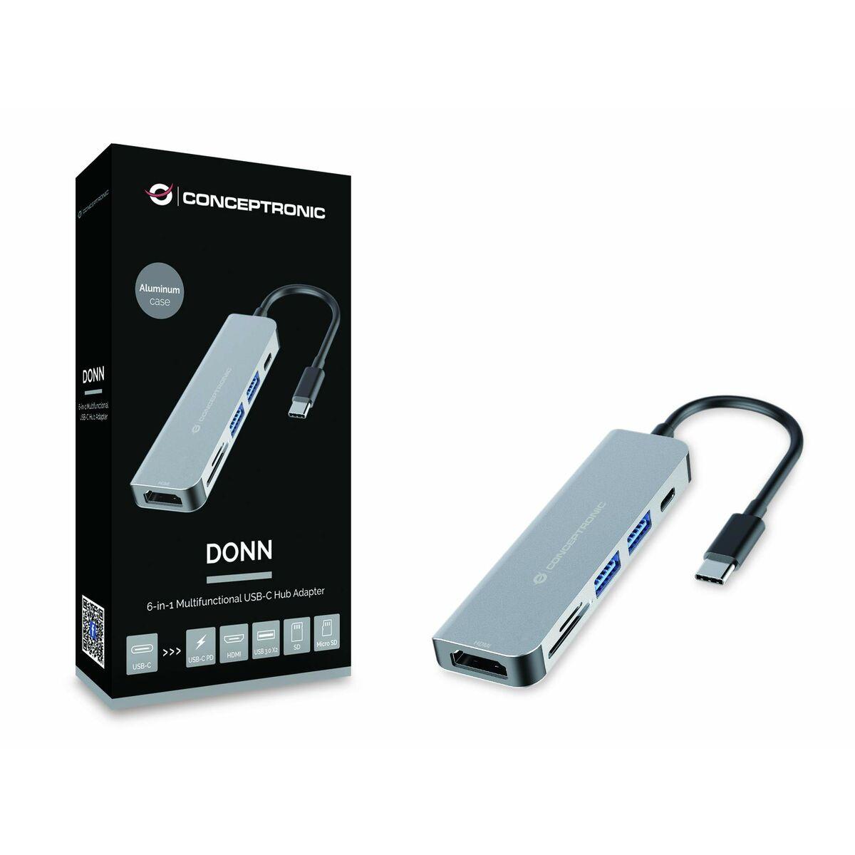 Hub USB Conceptronic DONN02G Aluminio