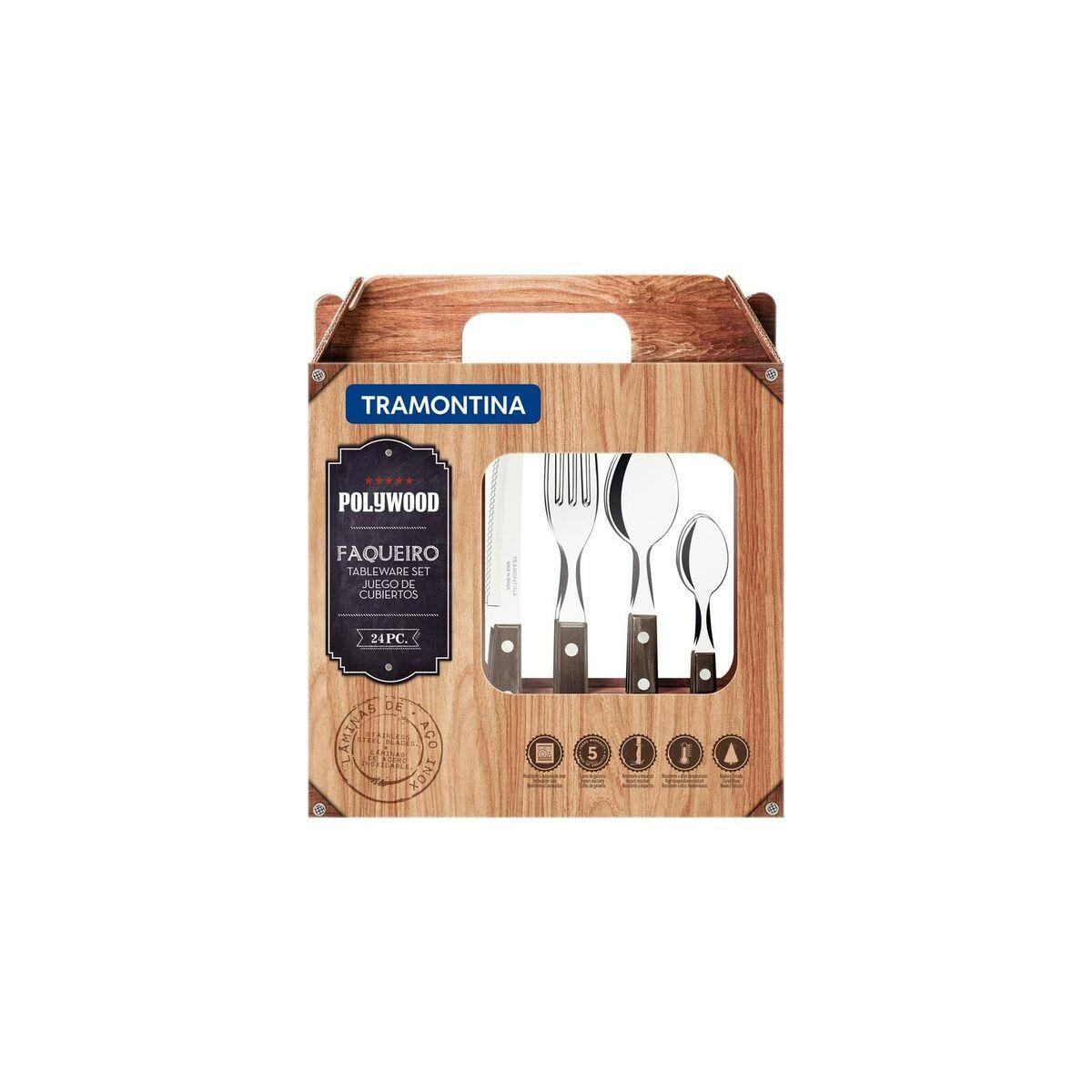 Cubertería Tramontina Polywood Acero Inoxidable 24 Piezas