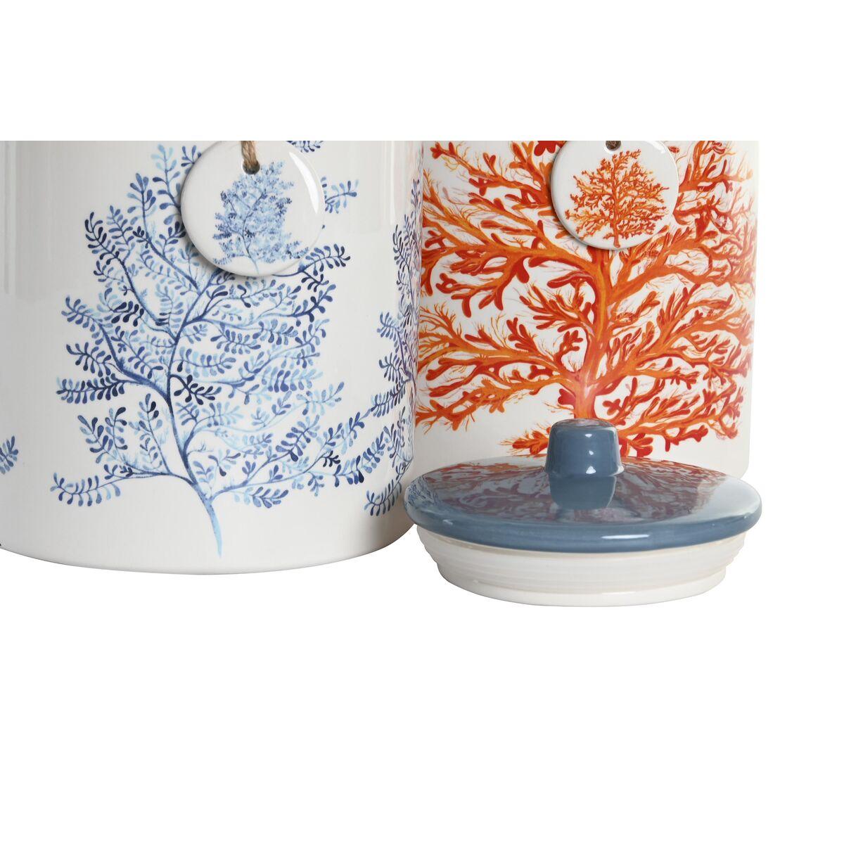 Bote DKD Home Decor Azul Coral Fucsia Blanco Dolomita (2 Unidades) (15 x 15 x 22 cm)