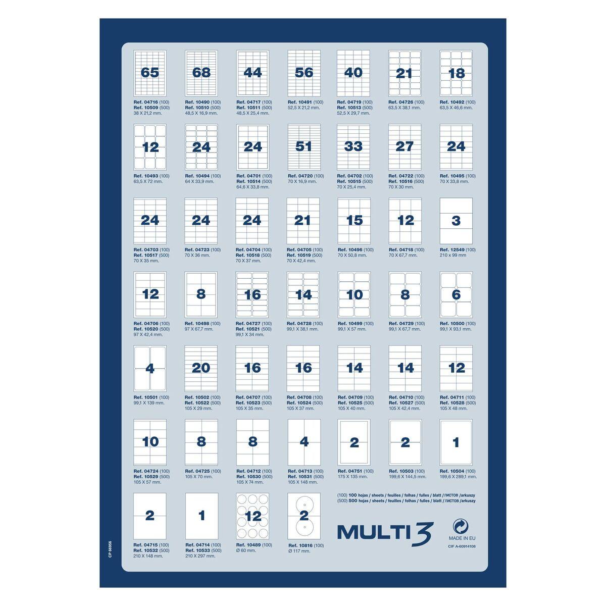 Etiquetas MULTI 3 Blanco 100 Hojas 105 x 42,4 mm