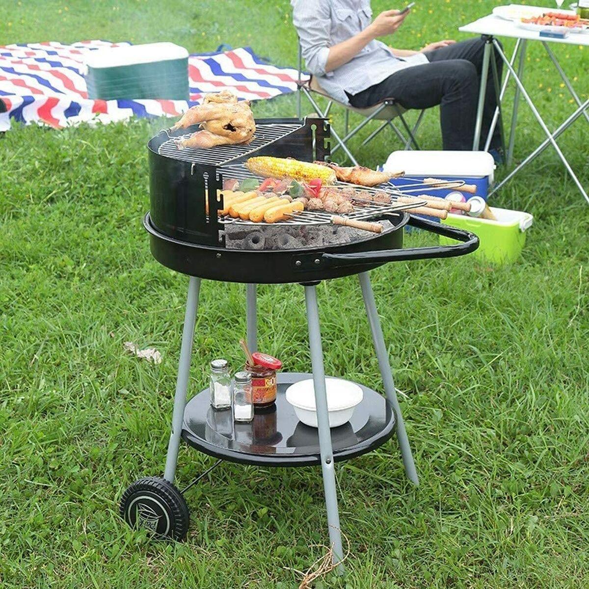 Barbacoa de Carbón con Ruedas Parrilla Negro Ø 51 cm