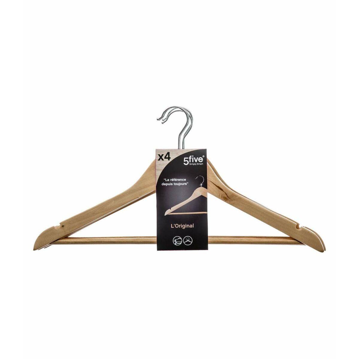 Juego de Perchas 5five Simply Smart Marrón Natural Madera 44 x 23 cm (4 Unidades)
