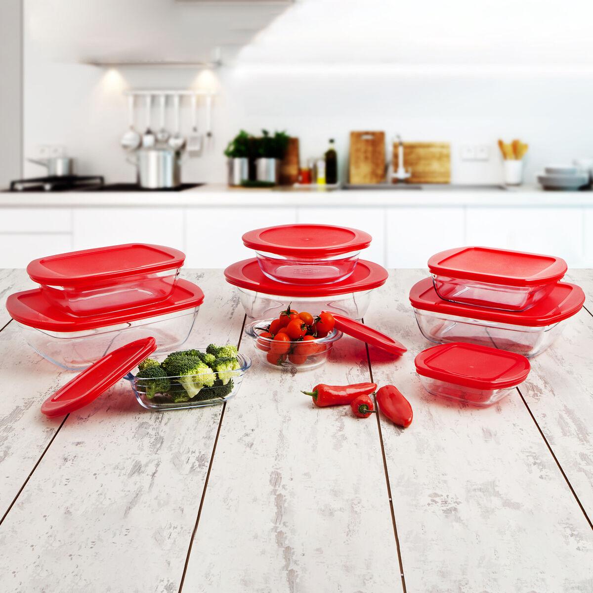 Fiambrera Cuadrada con Tapa Ô Cuisine Cook&store Ocu Rojo 25 x 22 x 7 cm 2,2 L Vidrio Silicona (5 Unidades)