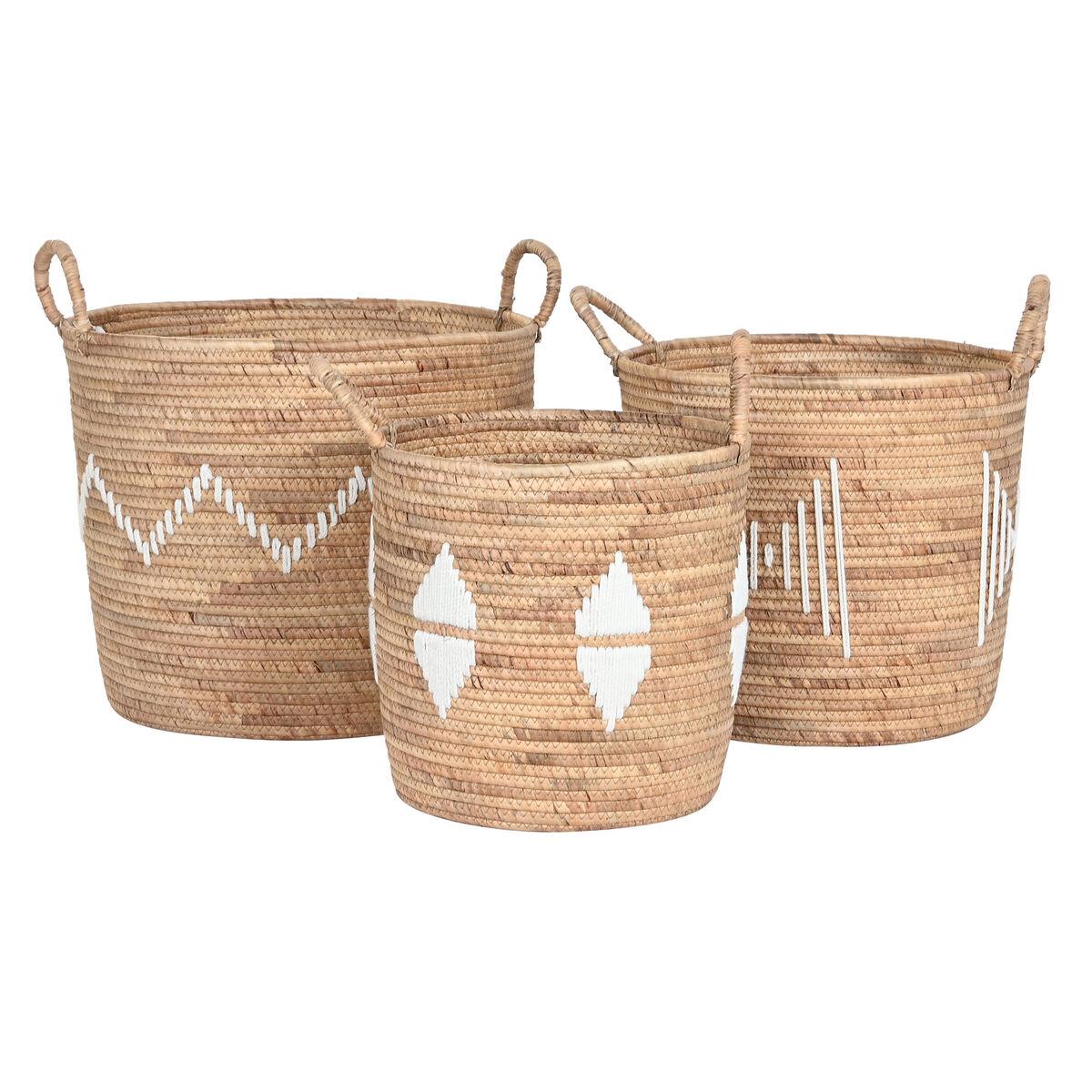 Juego de Cestas DKD Home Decor Blanco Natural Cuerda Hierba marina Boho 46 x 46 x 48 cm