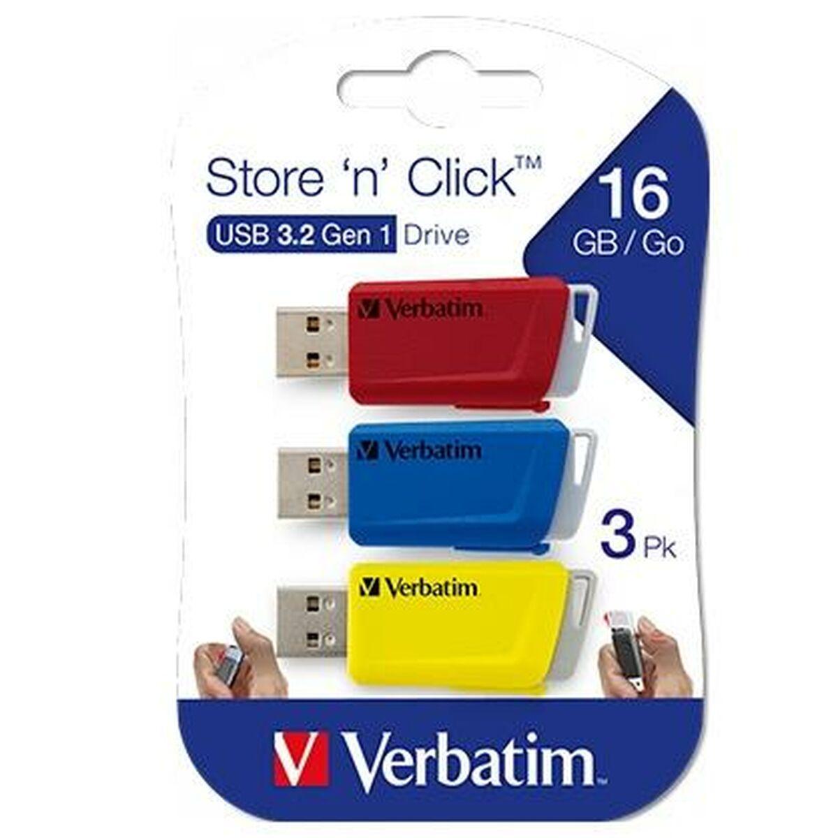 Pendrive Verbatim Store n Click 3 Piezas Multicolor 16 GB