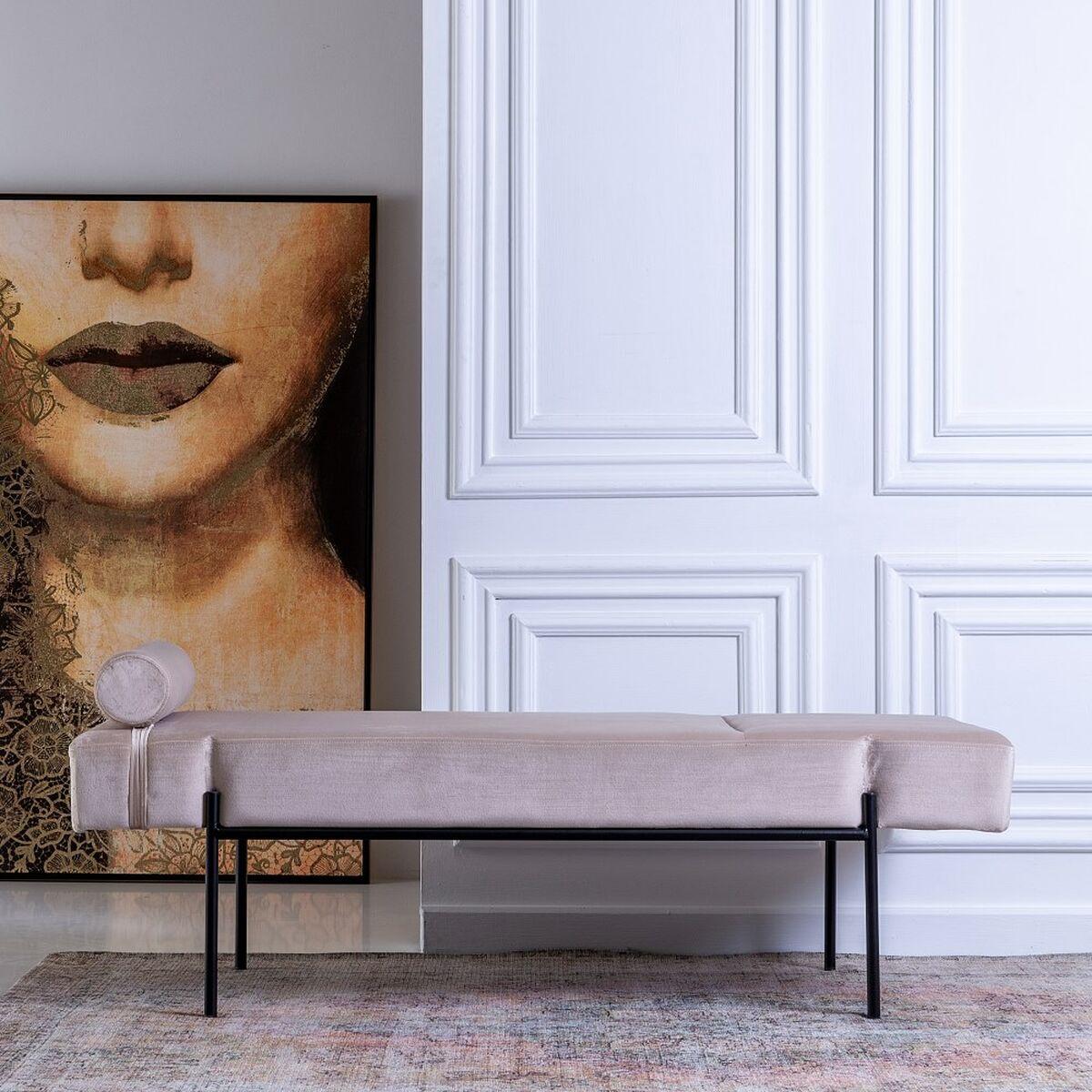 Sofá Chaise Longue 140 x 59 x 42 cm Beige Metal Madera