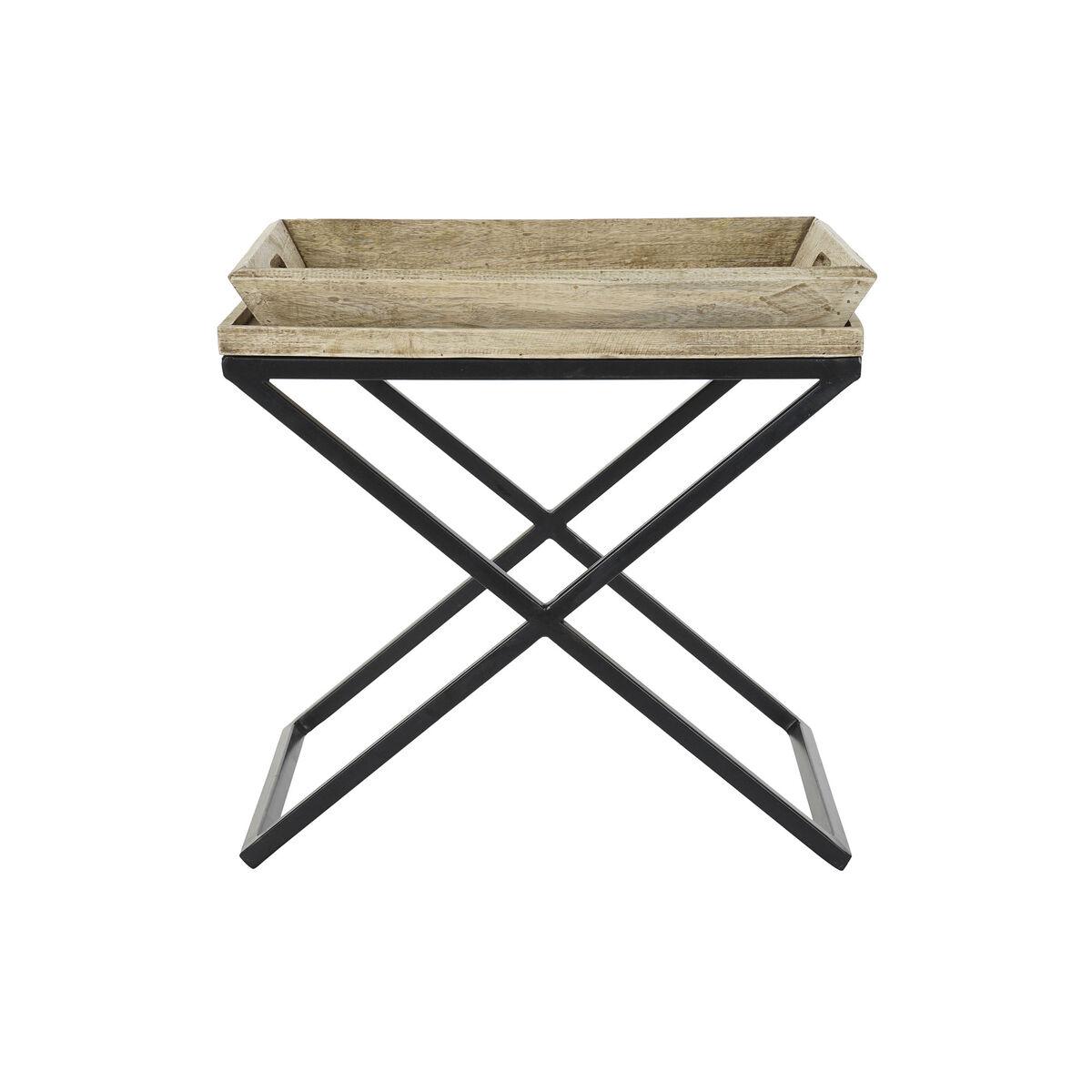 Mesa auxiliar DKD Home Decor Negro Natural Metal Madera de mango 55 x 45 x 53 cm