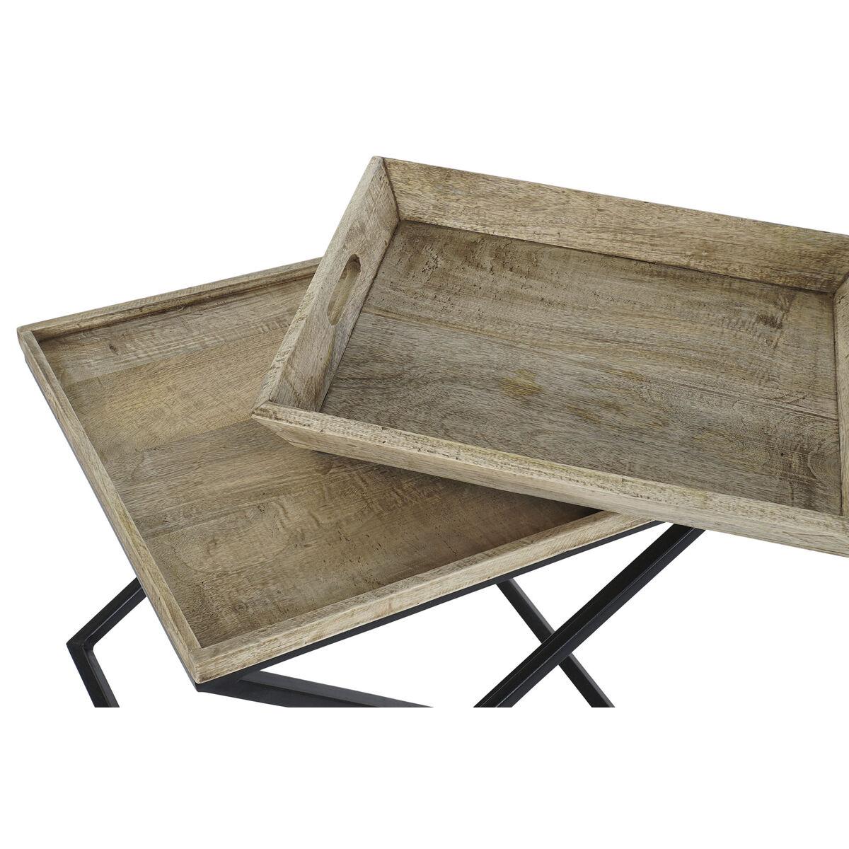 Mesa auxiliar DKD Home Decor Negro Natural Metal Madera de mango 55 x 45 x 53 cm
