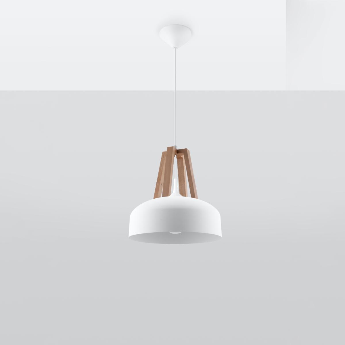 Sollux Lámpara colgante CASCO blanco/madera natural 