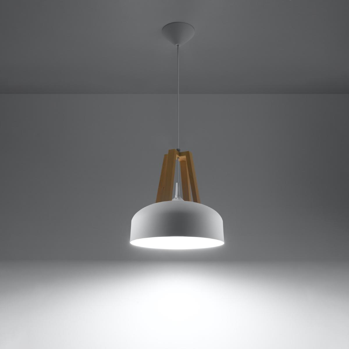 Sollux Lámpara colgante CASCO blanco/madera natural 