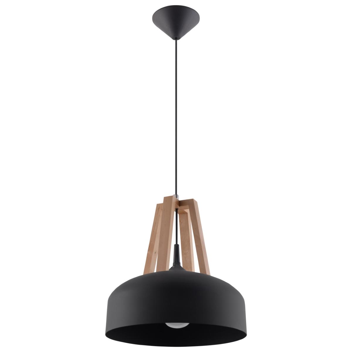 Sollux Lámpara colgante CASCO negro/madera natural 