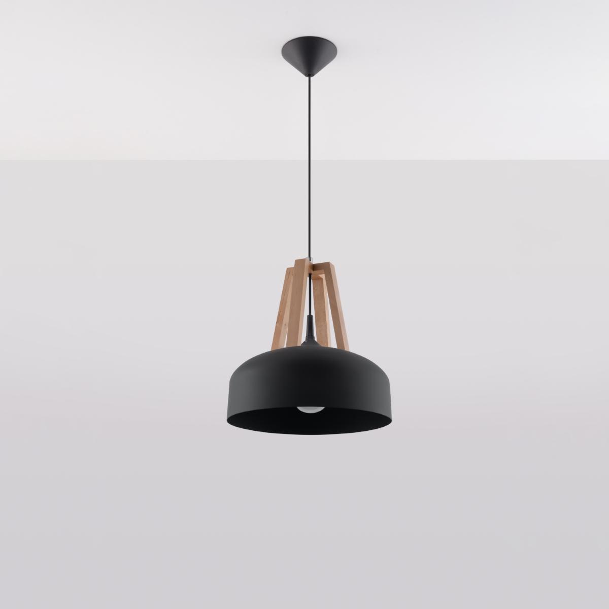 Sollux Lámpara colgante CASCO negro/madera natural 