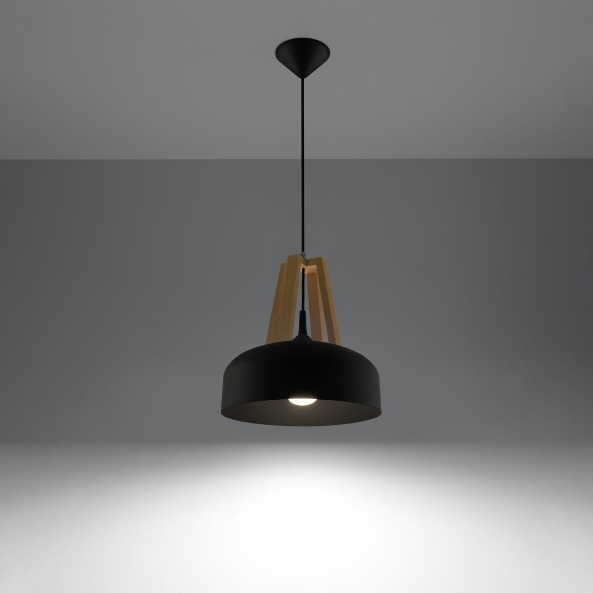 Sollux Lámpara colgante CASCO negro/madera natural 
