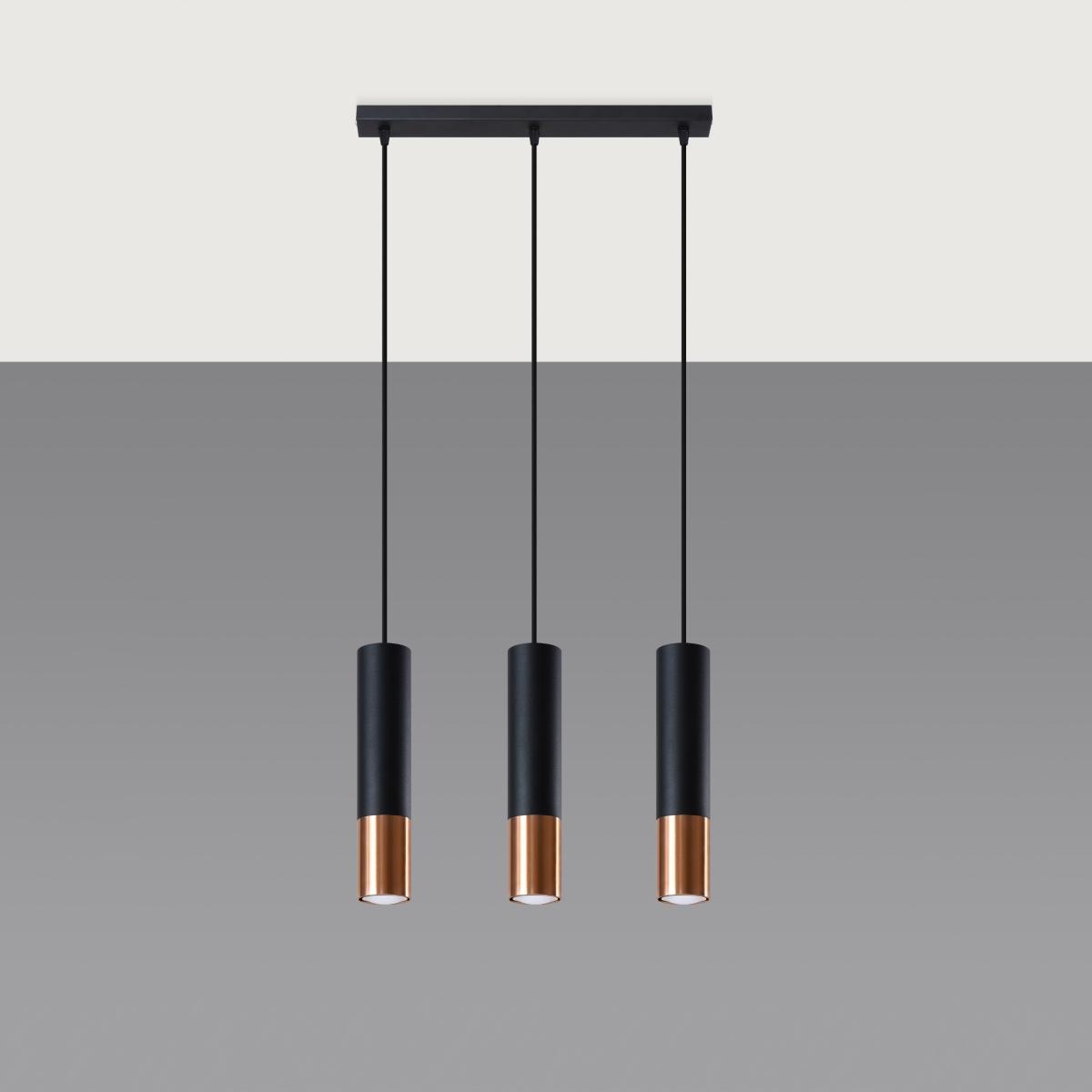 Sollux Lámpara colgante LOOPEZ 3L negro/cobre 