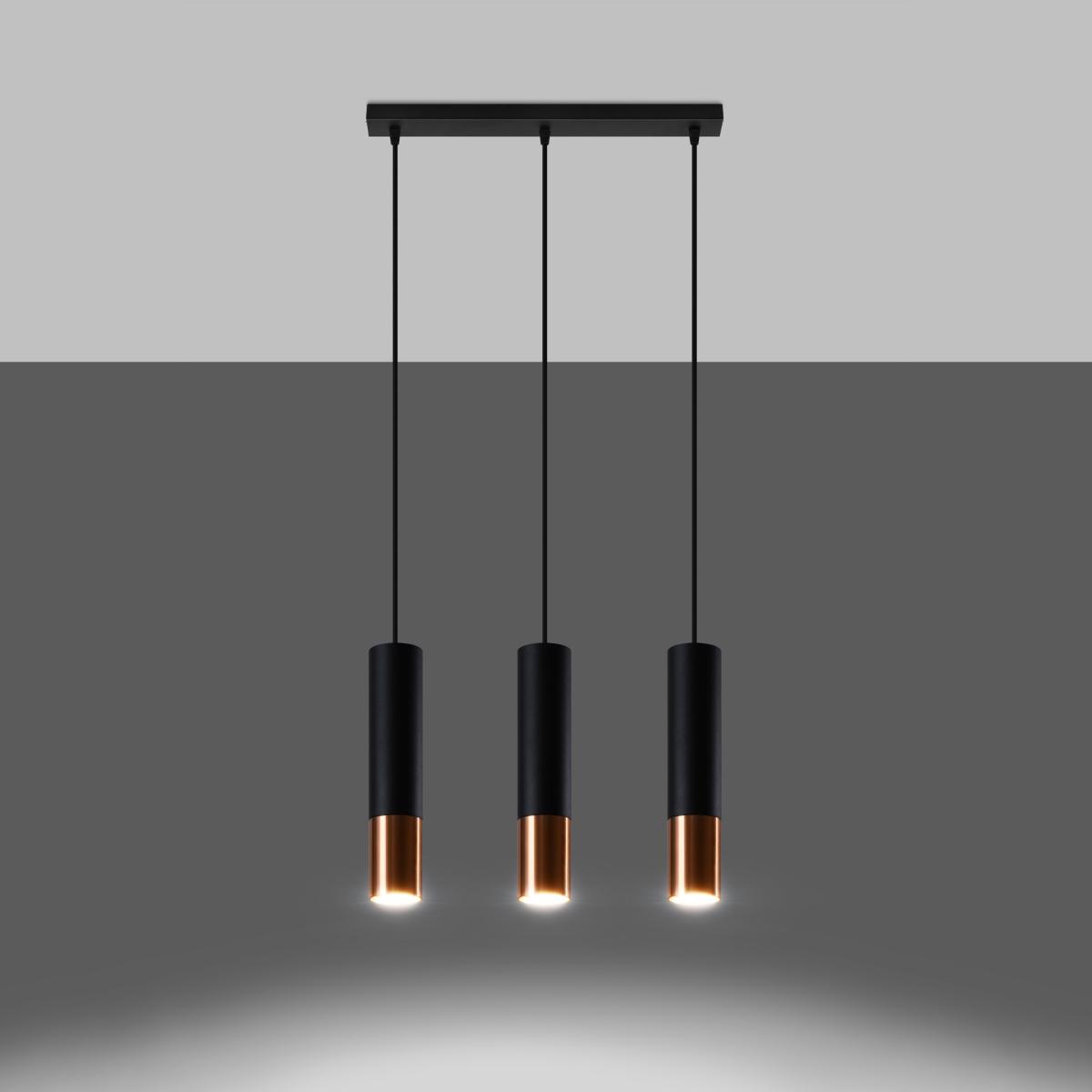 Sollux Lámpara colgante LOOPEZ 3L negro/cobre 