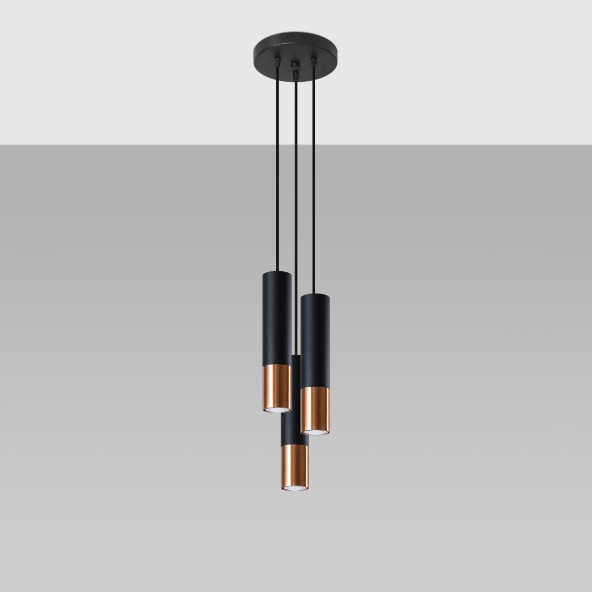Sollux Lámpara colgante LOOPEZ 3P negro/cobre 