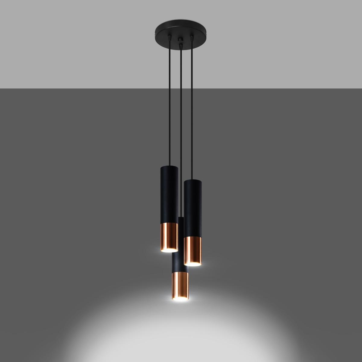 Sollux Lámpara colgante LOOPEZ 3P negro/cobre 