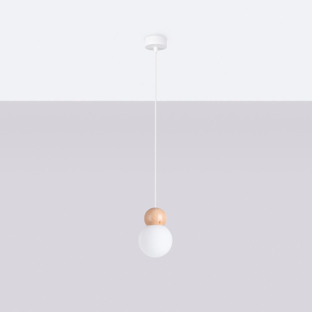 Sollux Lámpara colgante PEKKA 1 blanco/madera natural 