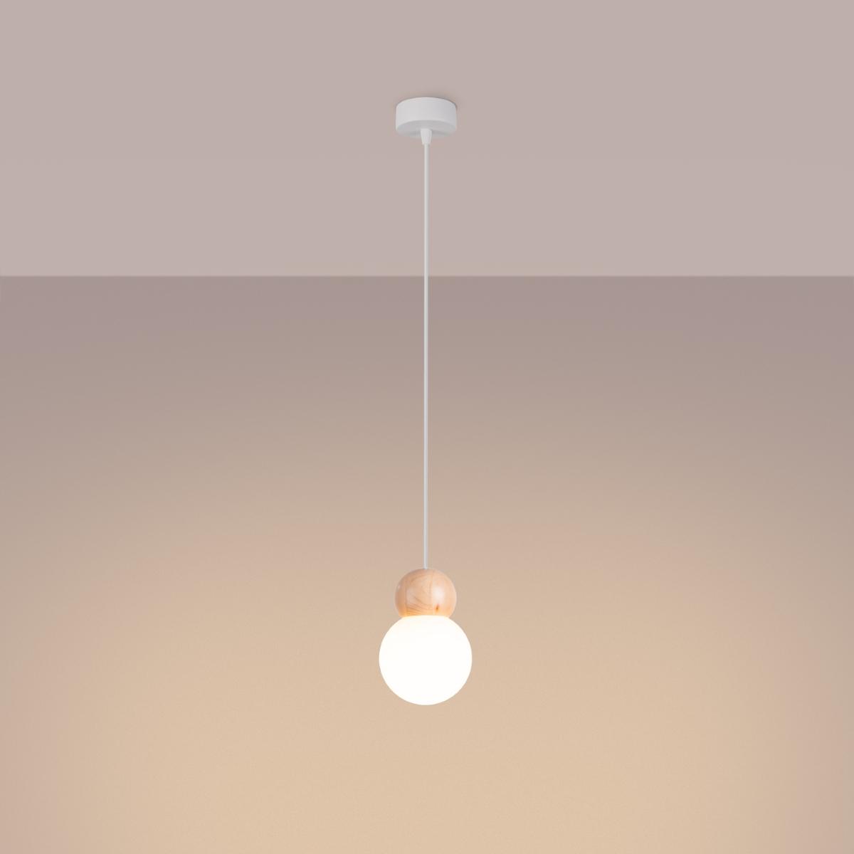 Sollux Lámpara colgante PEKKA 1 blanco/madera natural 