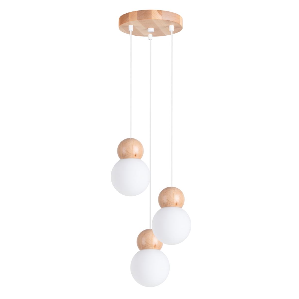 Sollux Lámpara colgante PEKKA 3P blanco/madera natural 
