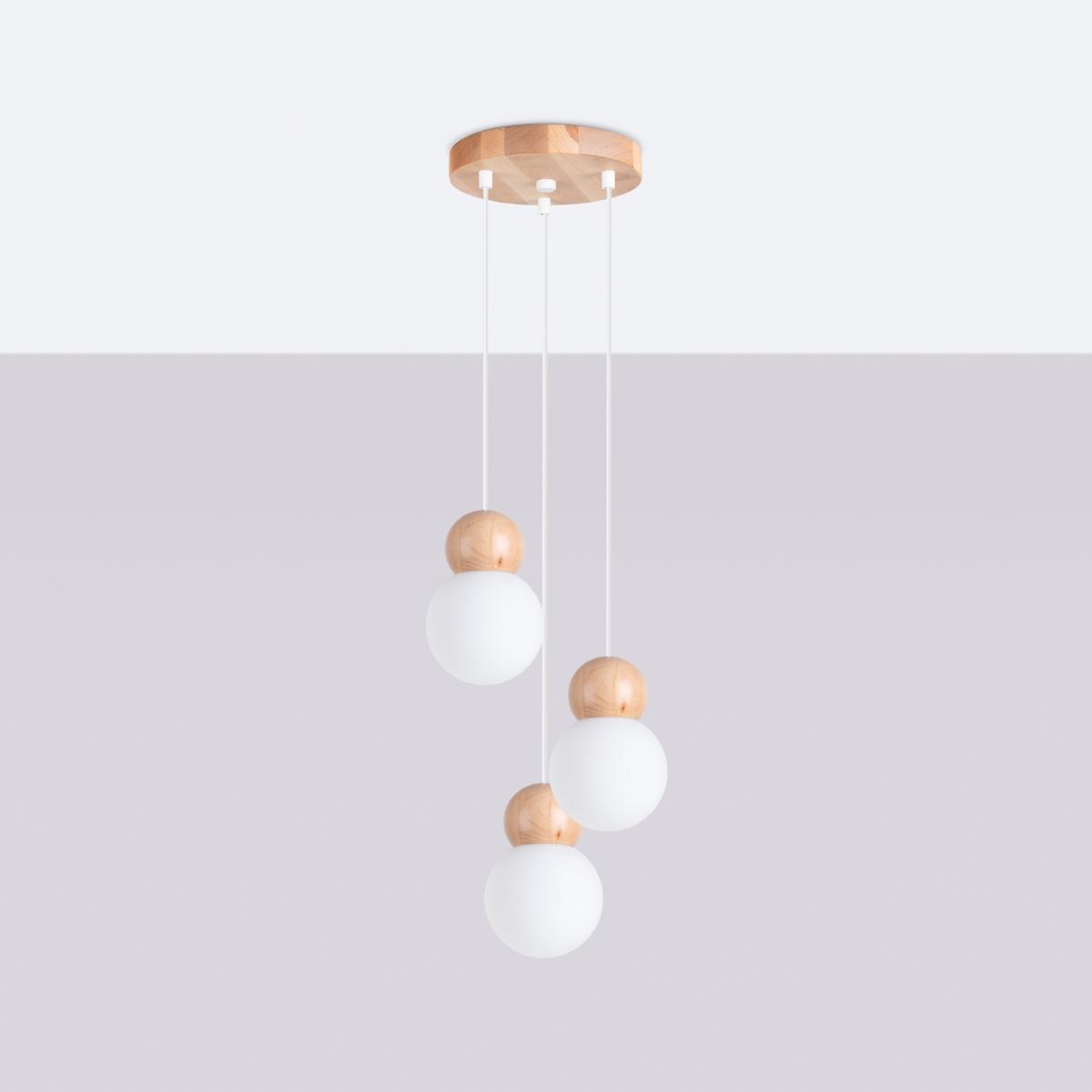 Sollux Lámpara colgante PEKKA 3P blanco/madera natural 