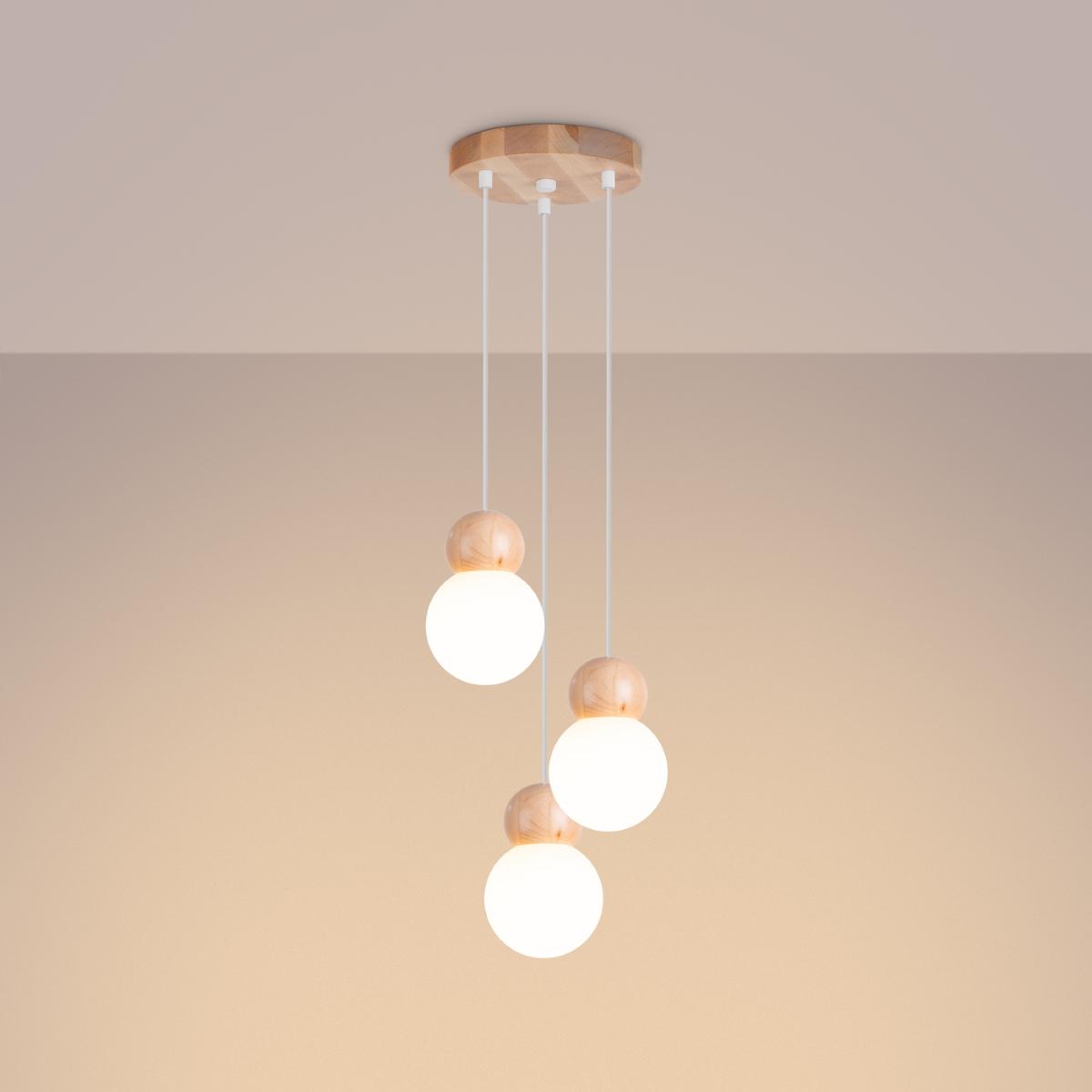 Sollux Lámpara colgante PEKKA 3P blanco/madera natural 