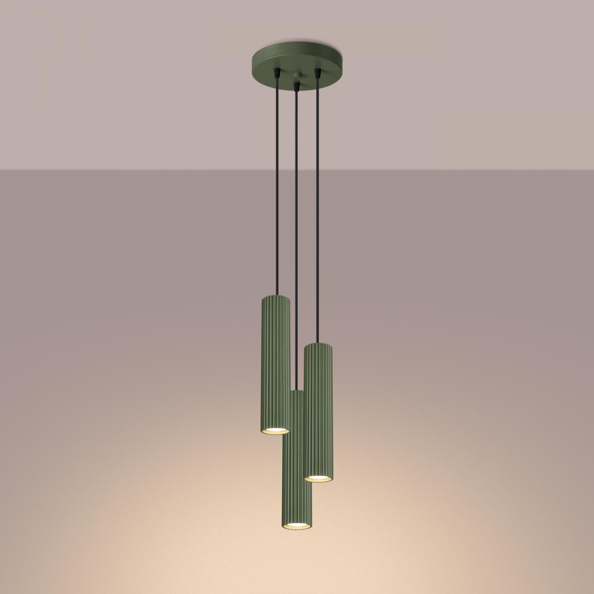 Sollux Lámpara colgante KARBON 3P verde oliva N/A
