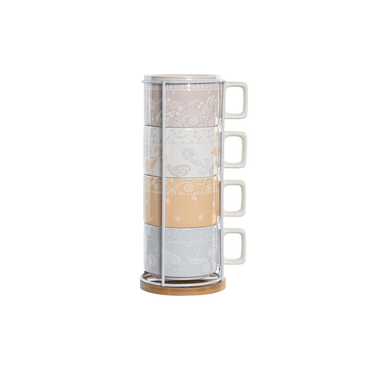 Juego de Tazas de Café DKD Home Decor Amarillo Azul Blanco Rojo Metal Bambú Dolomita 260 ml