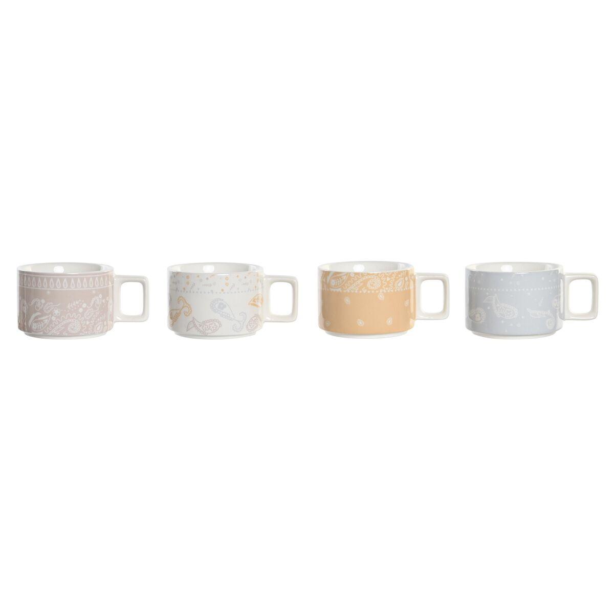 Juego de Tazas de Café DKD Home Decor Amarillo Azul Blanco Rojo Metal Bambú Dolomita 260 ml