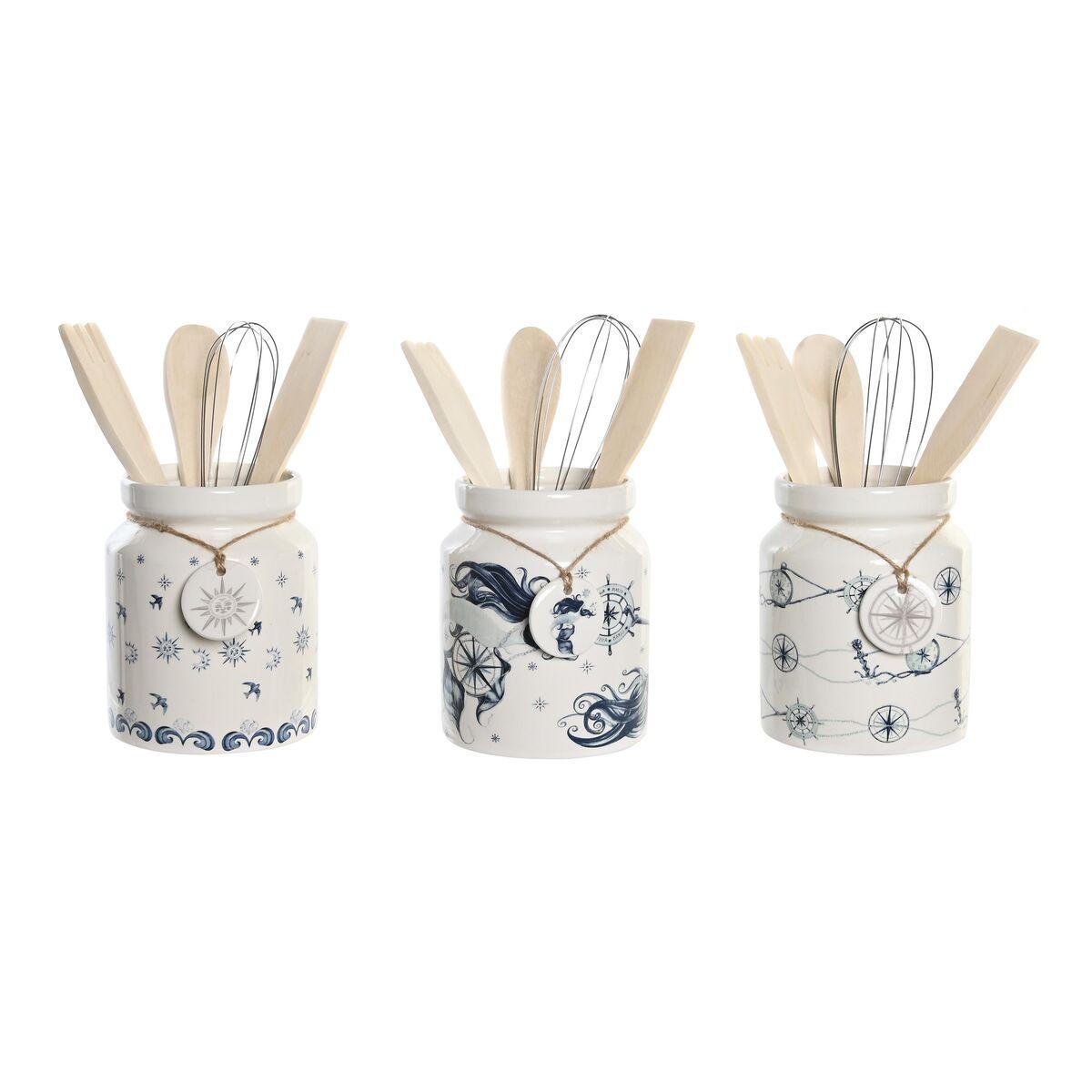 Bote para Utensilios de Cocina DKD Home Decor Metal Dolomita Madera MDF 12 x 12 x 25 cm (3 Unidades)