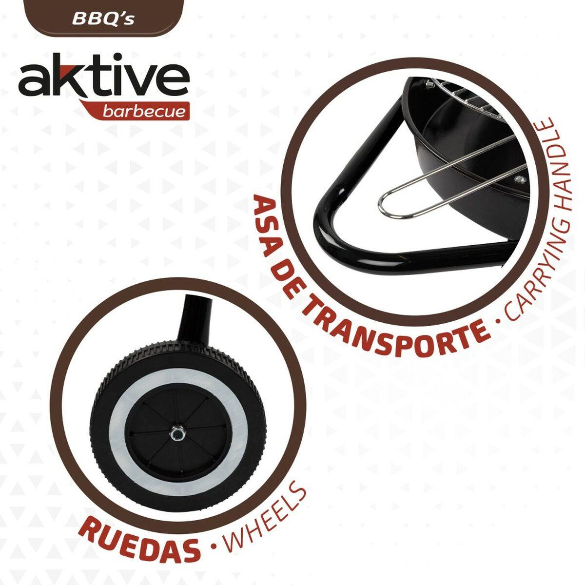 Barbacoa de Carbón con Ruedas Aktive Aluminio Metal esmaltado textileno 42 x 76,5 x 42 cm Negro