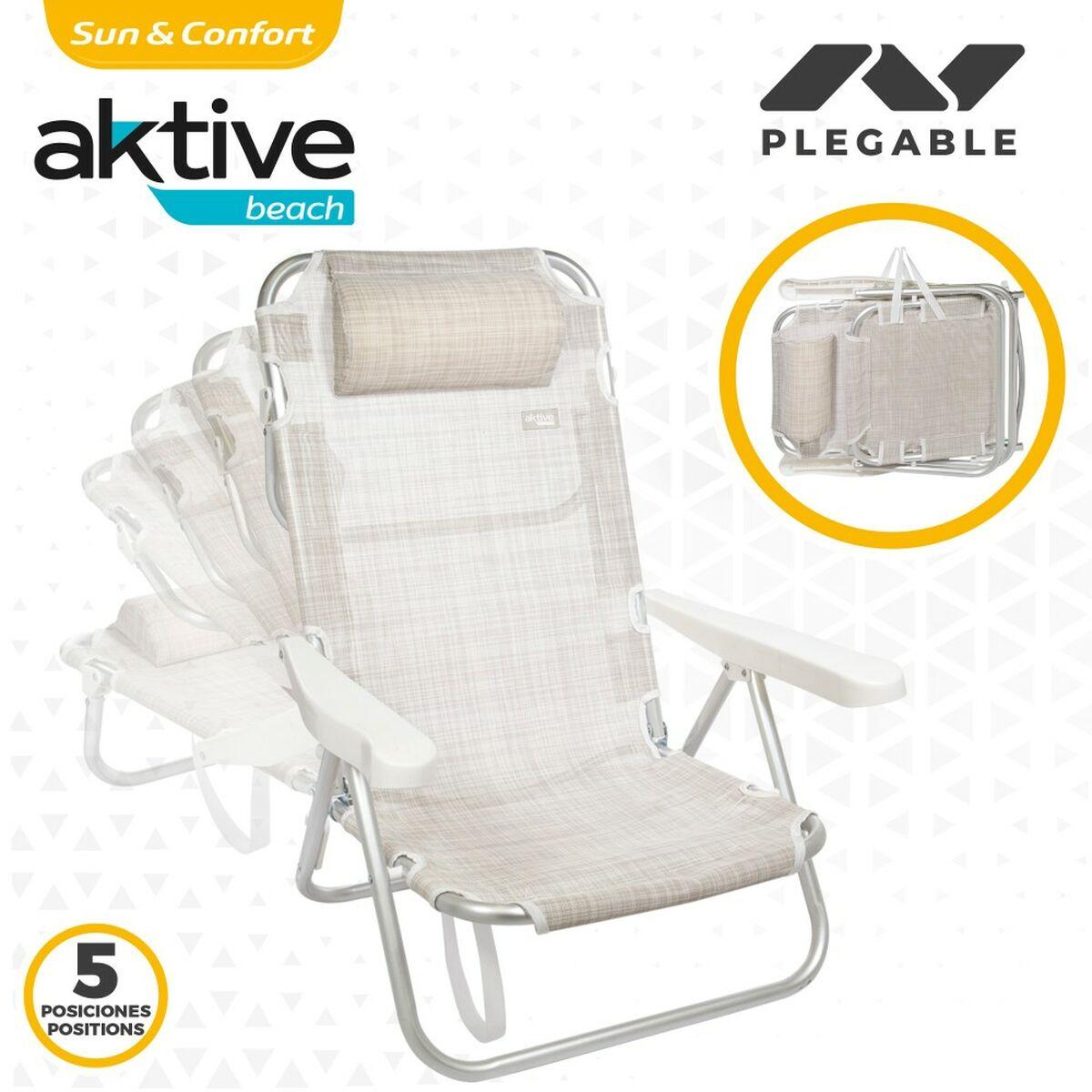 Silla Plegable con Reposacabezas Aktive Ibiza Beige 48 x 84 x 46 cm (2 Unidades)