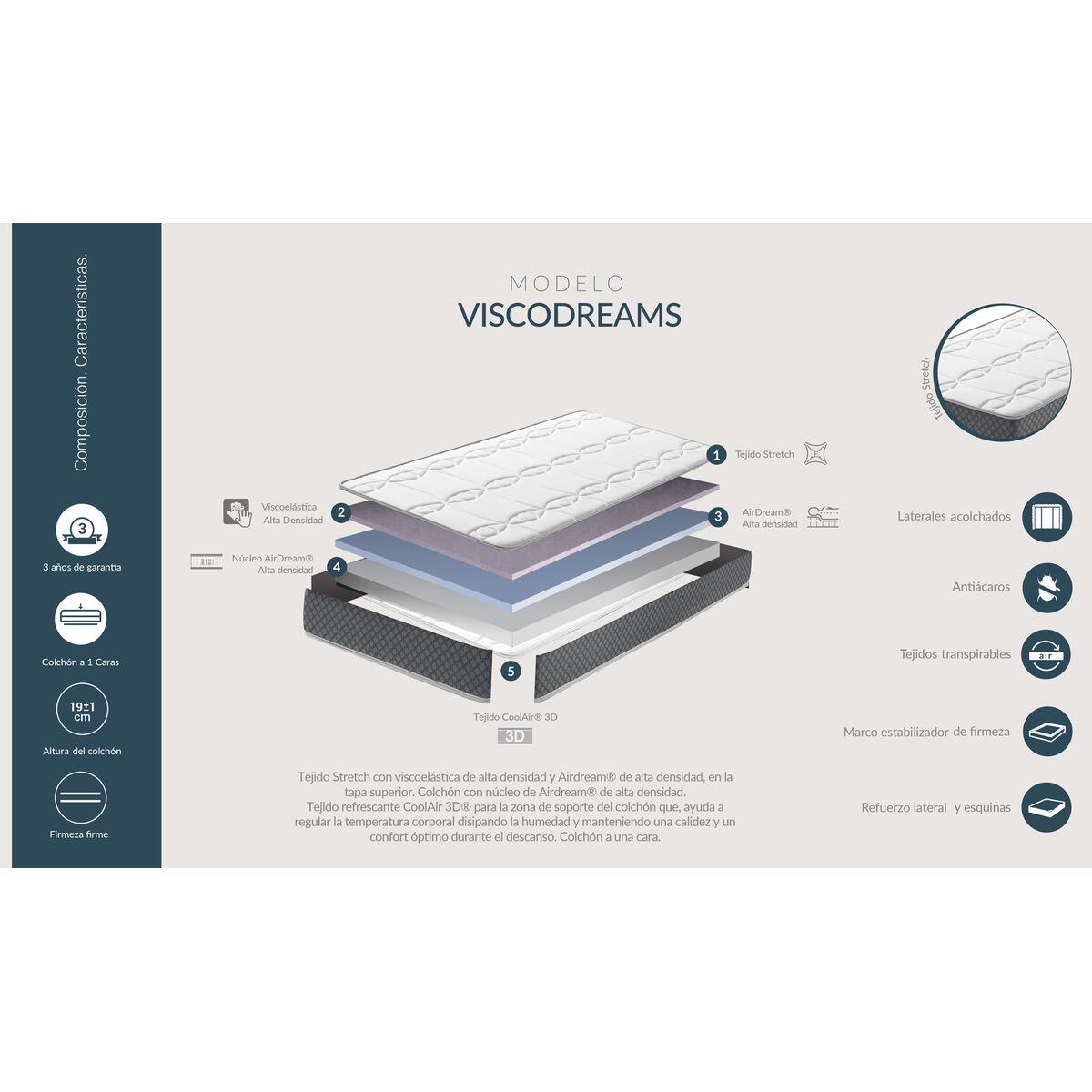 Sky Dreams® Viscodreams Colchón Viscoelástico, Stretch, altura 19cm