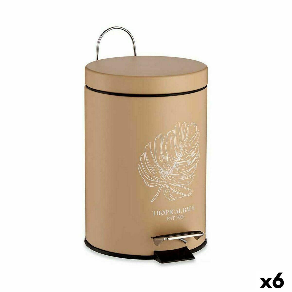 Papelera con Pedal Berilo Tropical Bath Blanco Beige Acero Plástico 3 L (6 Unidades)