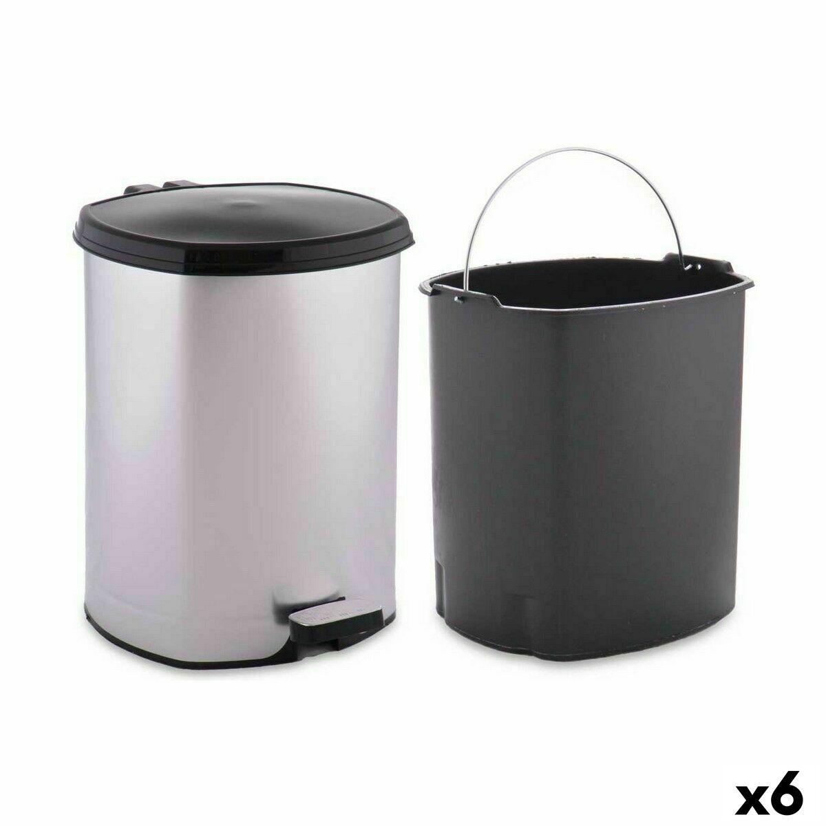 Papelera con Pedal Berilo D004-1 Plateado Plástico 6 L (6 Unidades)