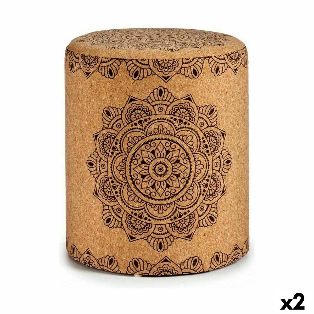 Puff Mandala Marrón Corcho Madera MDF 34 x 39 x 34 cm (2 Unidades)